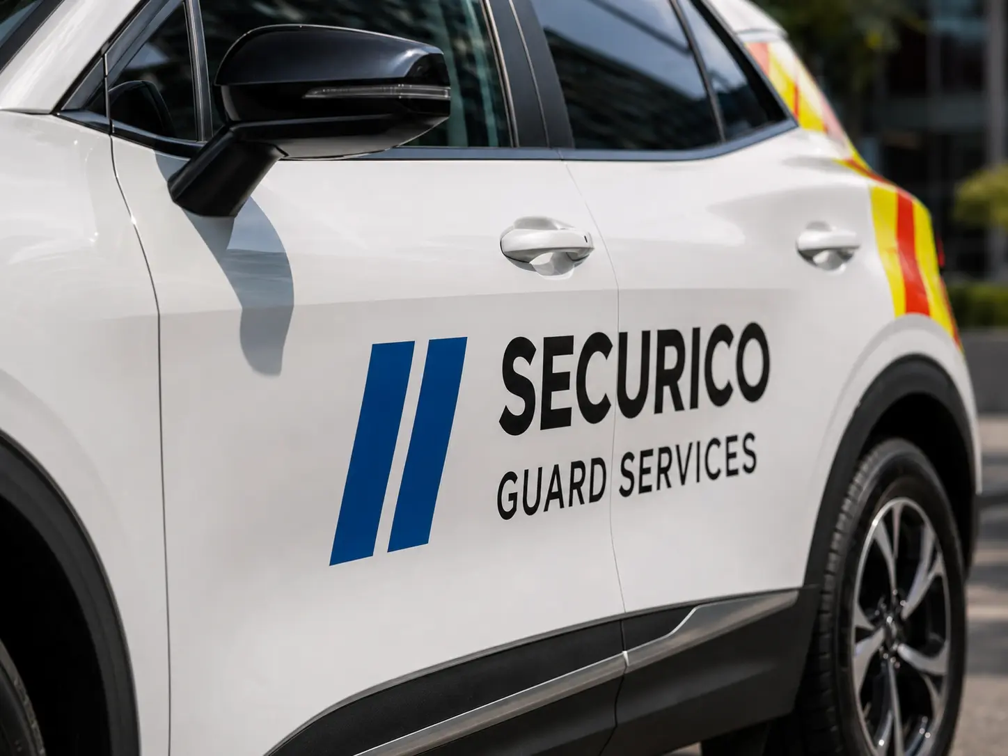 SECURICO marked patrol vehicle covering a Compton business park